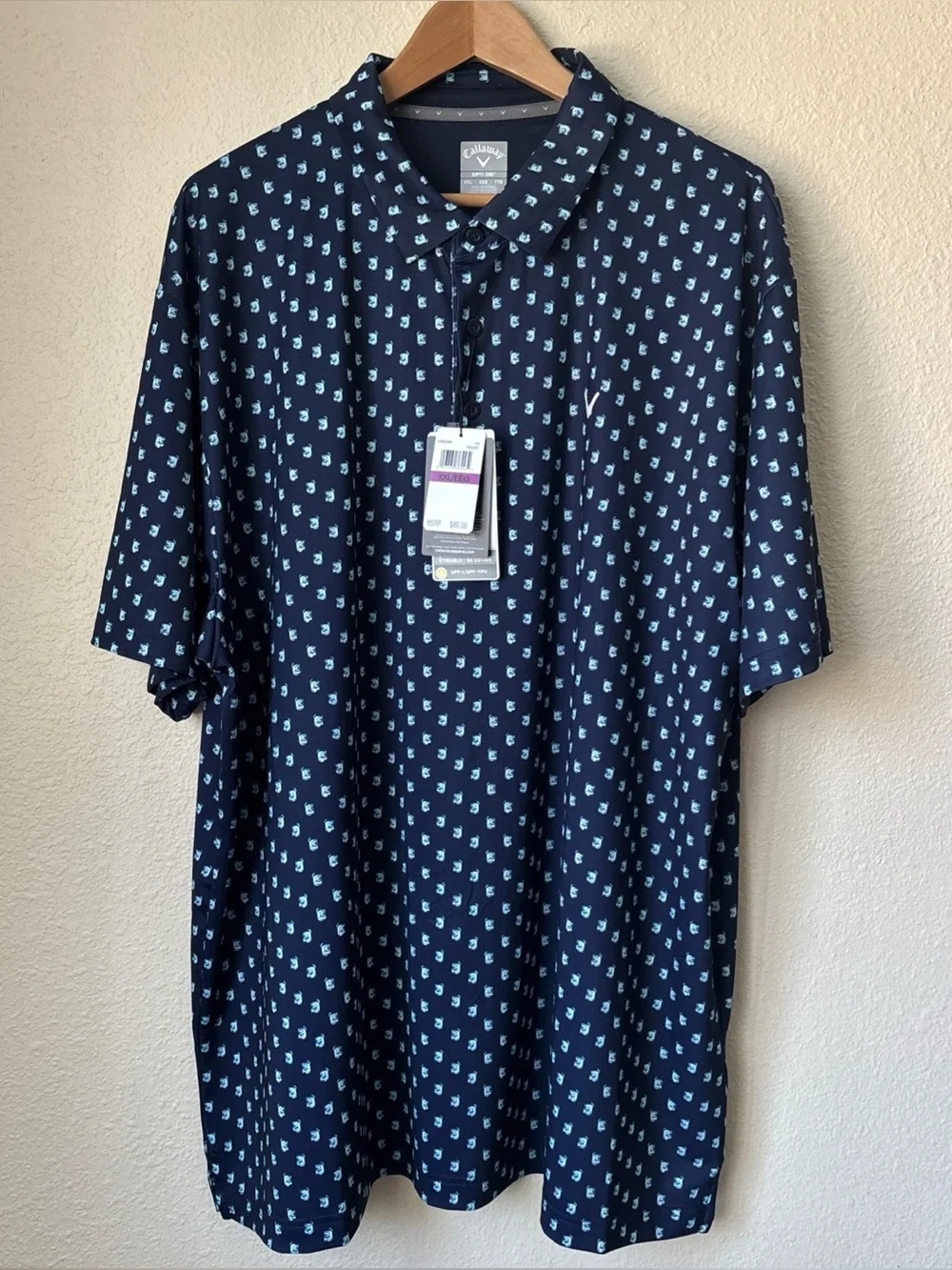Callaway Navy Polo with Light Blue Micro Print